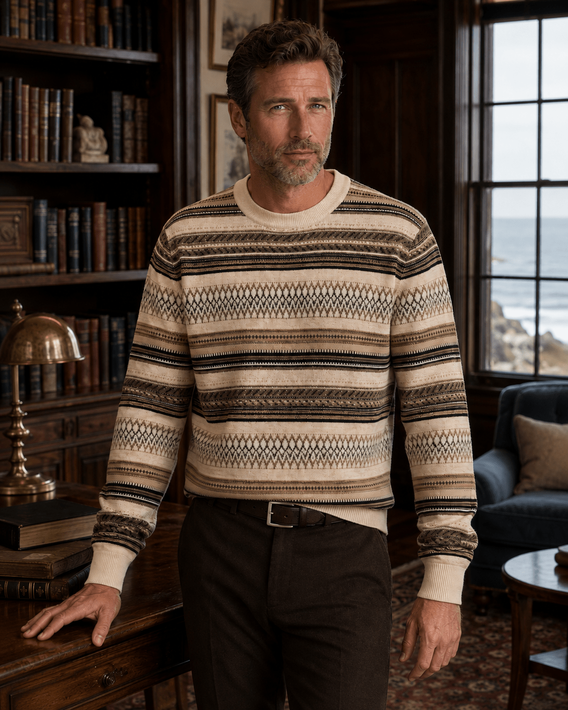 Novelty Stripe Crewneck Sweater - F/X Fusion - Crewneck Sweater - #color_Oatmeal