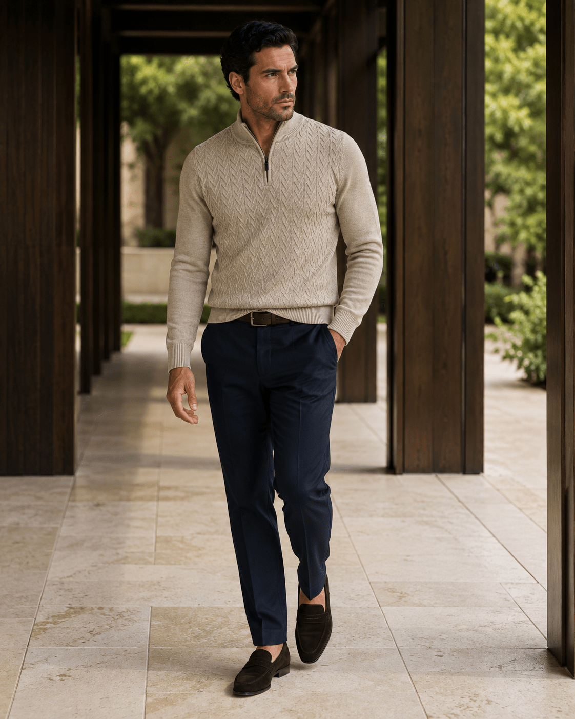 Textured Quarter-Zip Sweater - F/X Fusion - Quarter-Zip Sweater - #color_Oatmeal Heather
