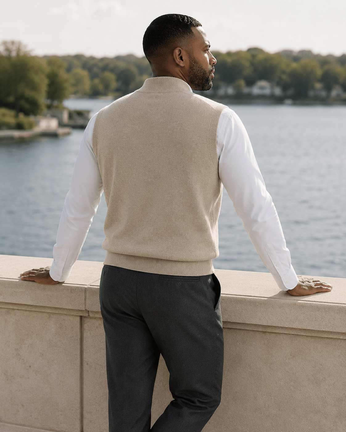 Cotton-Blend Quarter-Zip Vest - F/X Fusion - Quarter-Zip Vest - #color_Oatmeal Heather