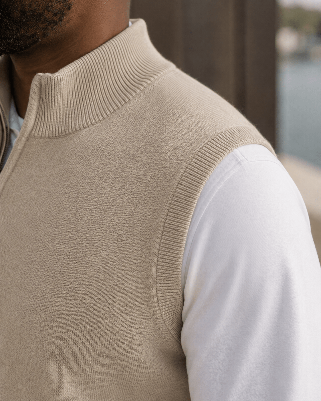 Cotton-Blend Quarter-Zip Vest - F/X Fusion - Quarter-Zip Vest - #color_Oatmeal Heather