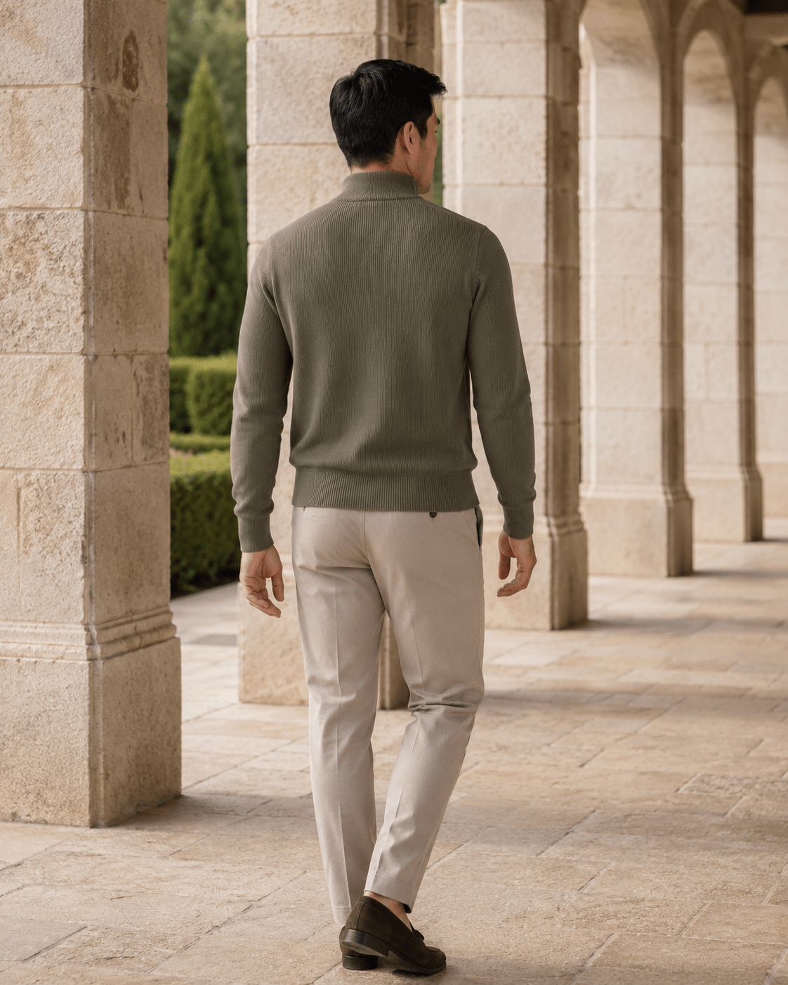 Sandwashed Thermal Quarter-Zip Sweater - F/X Fusion - Quarter-Zip Sweater - #color_Olive