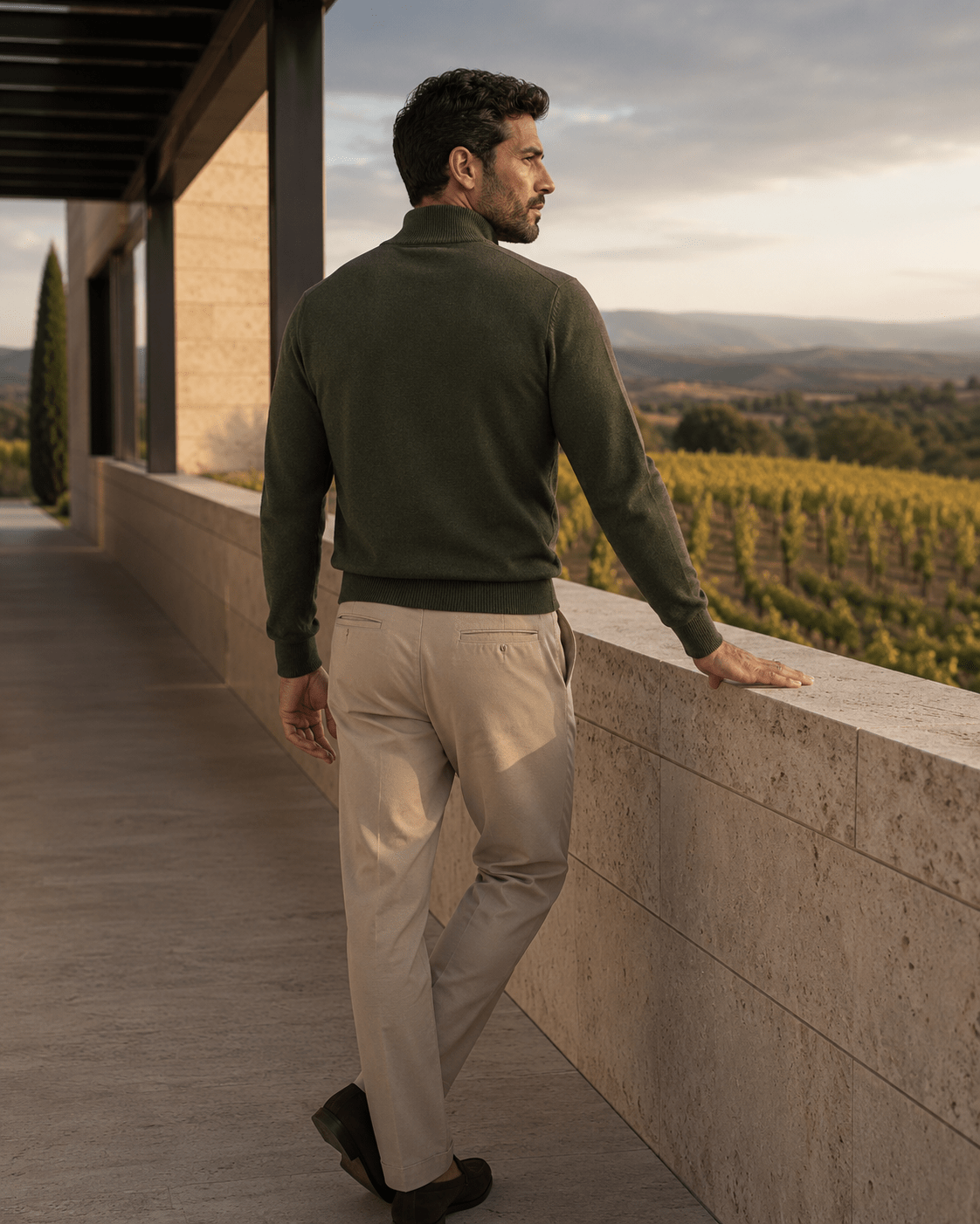 Cotton-Blend Quarter-Zip Sweater - F/X Fusion - Quarter-Zip Sweater - #color_Olive Heather