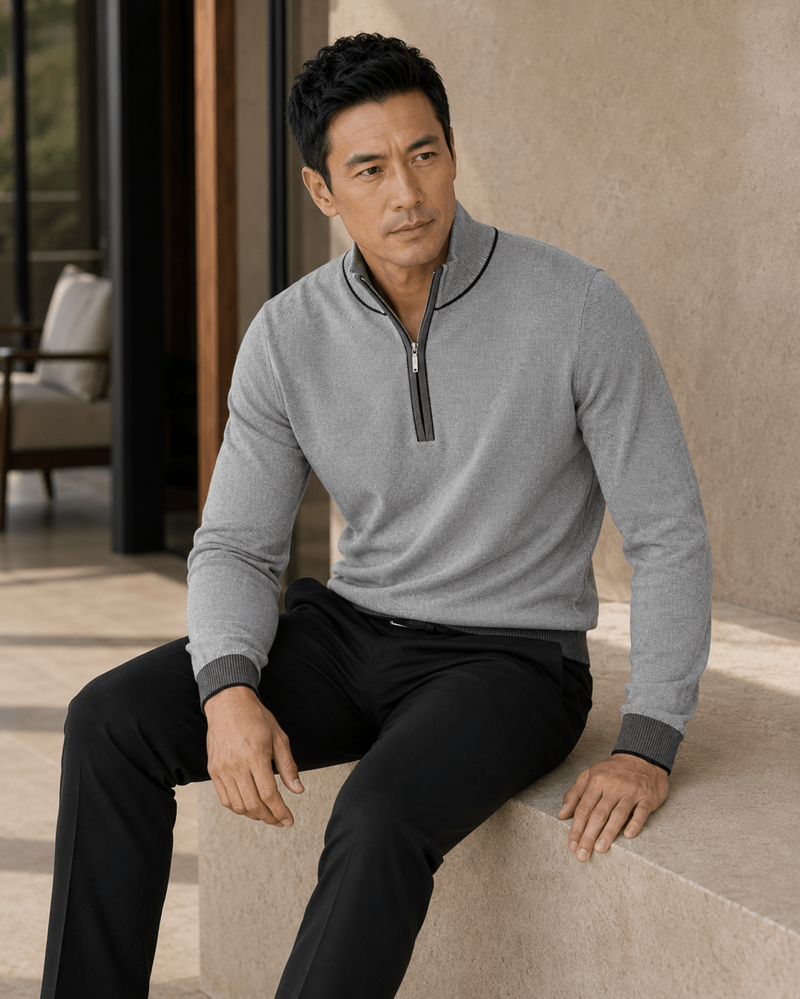 Birdseye Quarter-Zip Sweater - F/X Fusion - Quarter-Zip Sweater - #color_Platinum