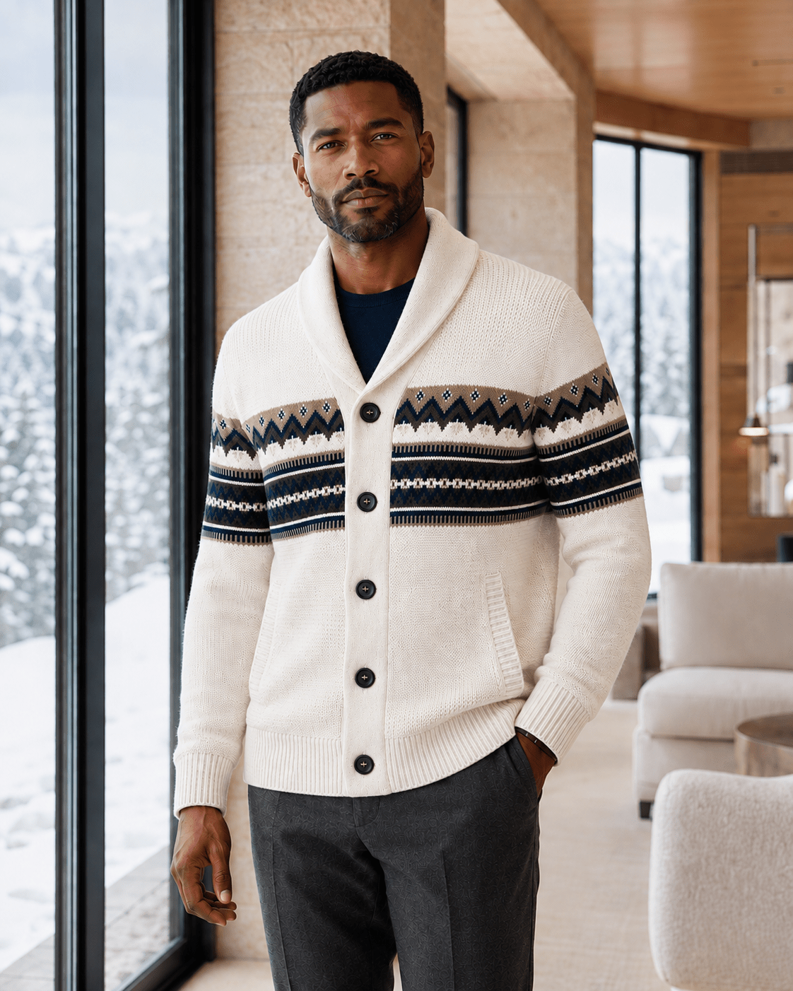 Fair Isle Shawl Collar Cardigan Sweater - F/X Fusion - Cardigan Sweater - #color_Platinum