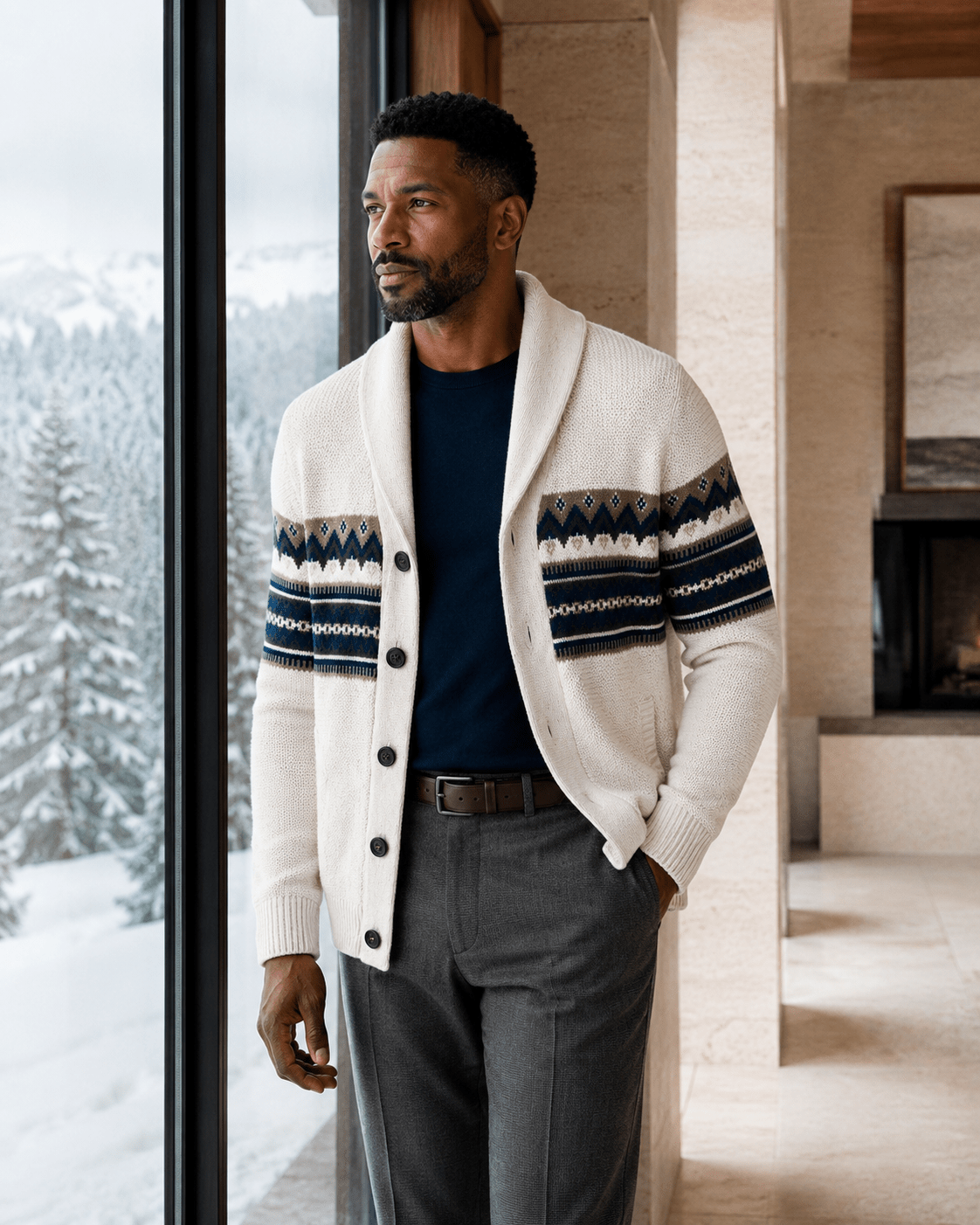 Fair Isle Shawl Collar Cardigan Sweater - F/X Fusion - Cardigan Sweater - #color_Platinum