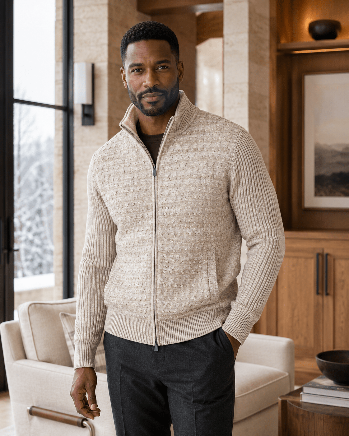 Sherpa-Lined Cable Full-Zip Sweater - F/X Fusion - Full-Zip Sweater - #color_Platinum
