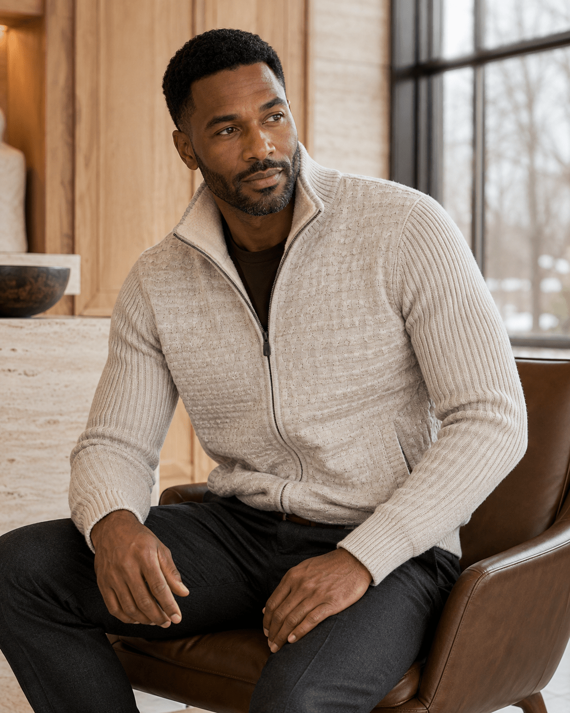 Sherpa-Lined Cable Full-Zip Sweater - F/X Fusion - Full-Zip Sweater - #color_Platinum