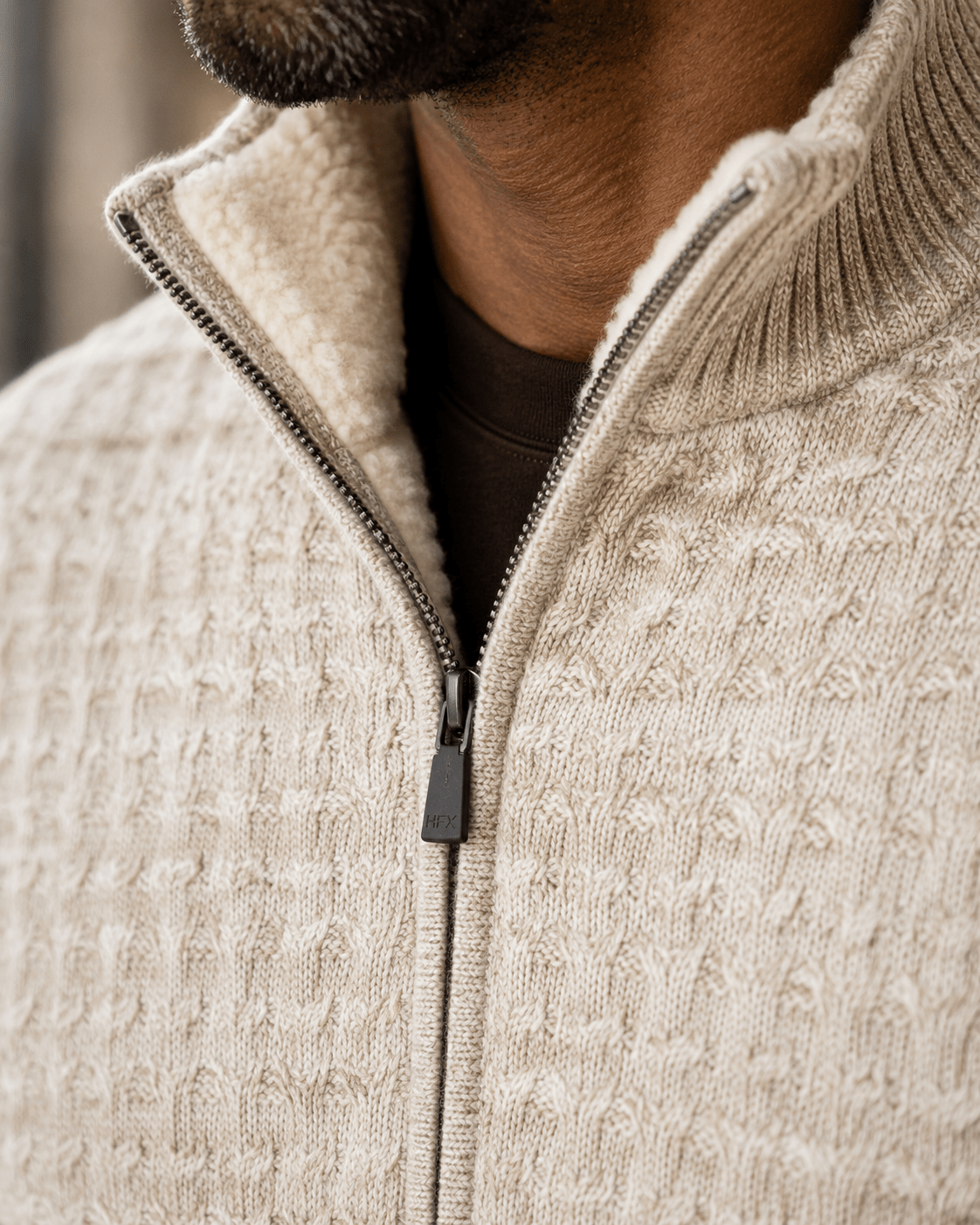 Sherpa-Lined Cable Full-Zip Sweater - F/X Fusion - Full-Zip Sweater - #color_Platinum