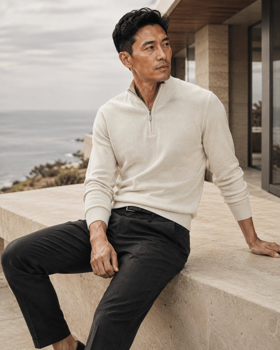 Cotton-Blend Quarter-Zip Sweater - F/X Fusion - Quarter-Zip Sweater - #color_Platinum