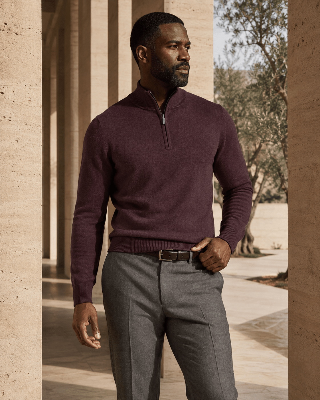 Cotton-Blend Quarter-Zip Sweater - F/X Fusion - Quarter-Zip Sweater - #color_Port Heather