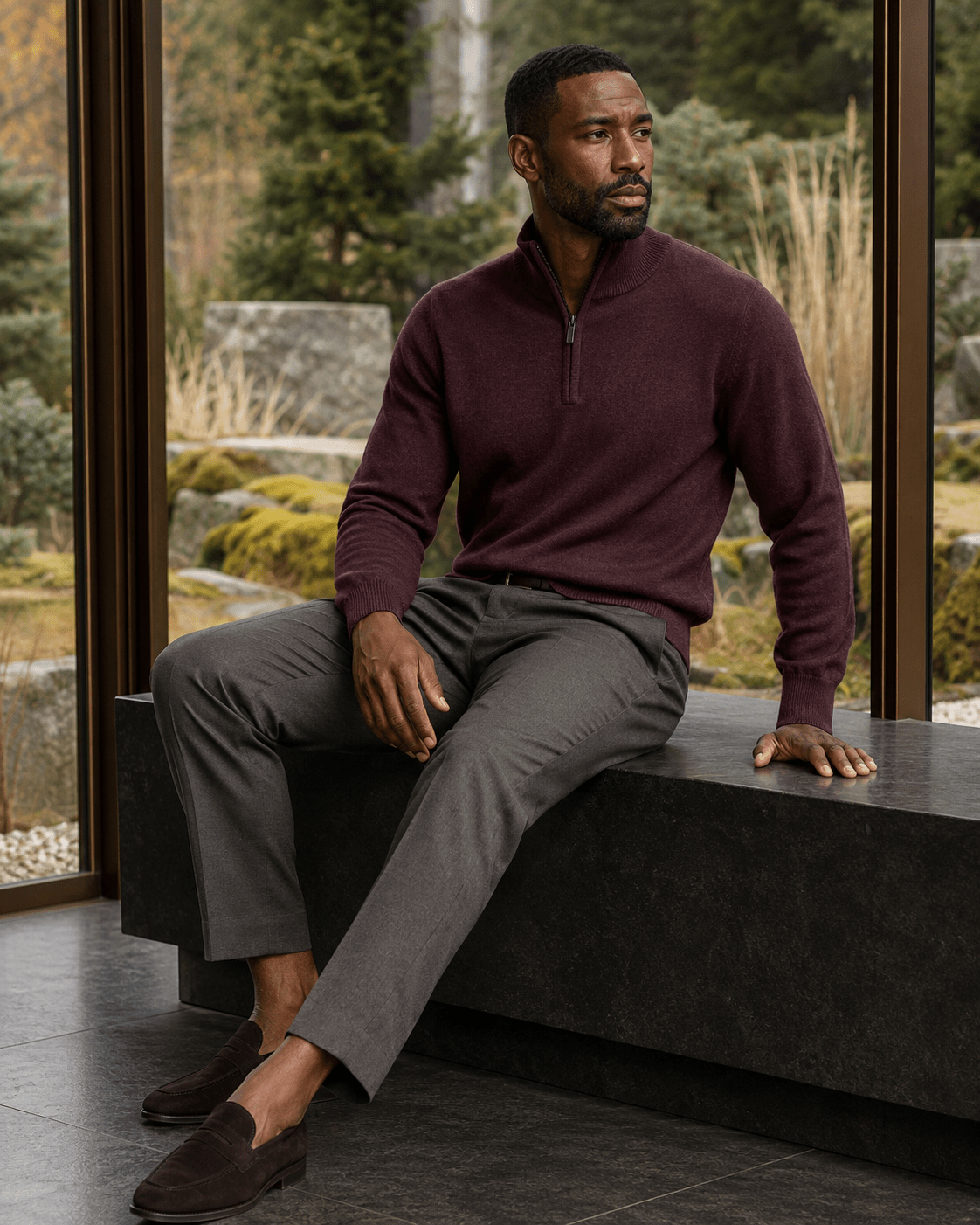 Cotton-Blend Quarter-Zip Sweater - F/X Fusion - Quarter-Zip Sweater - #color_Port Heather