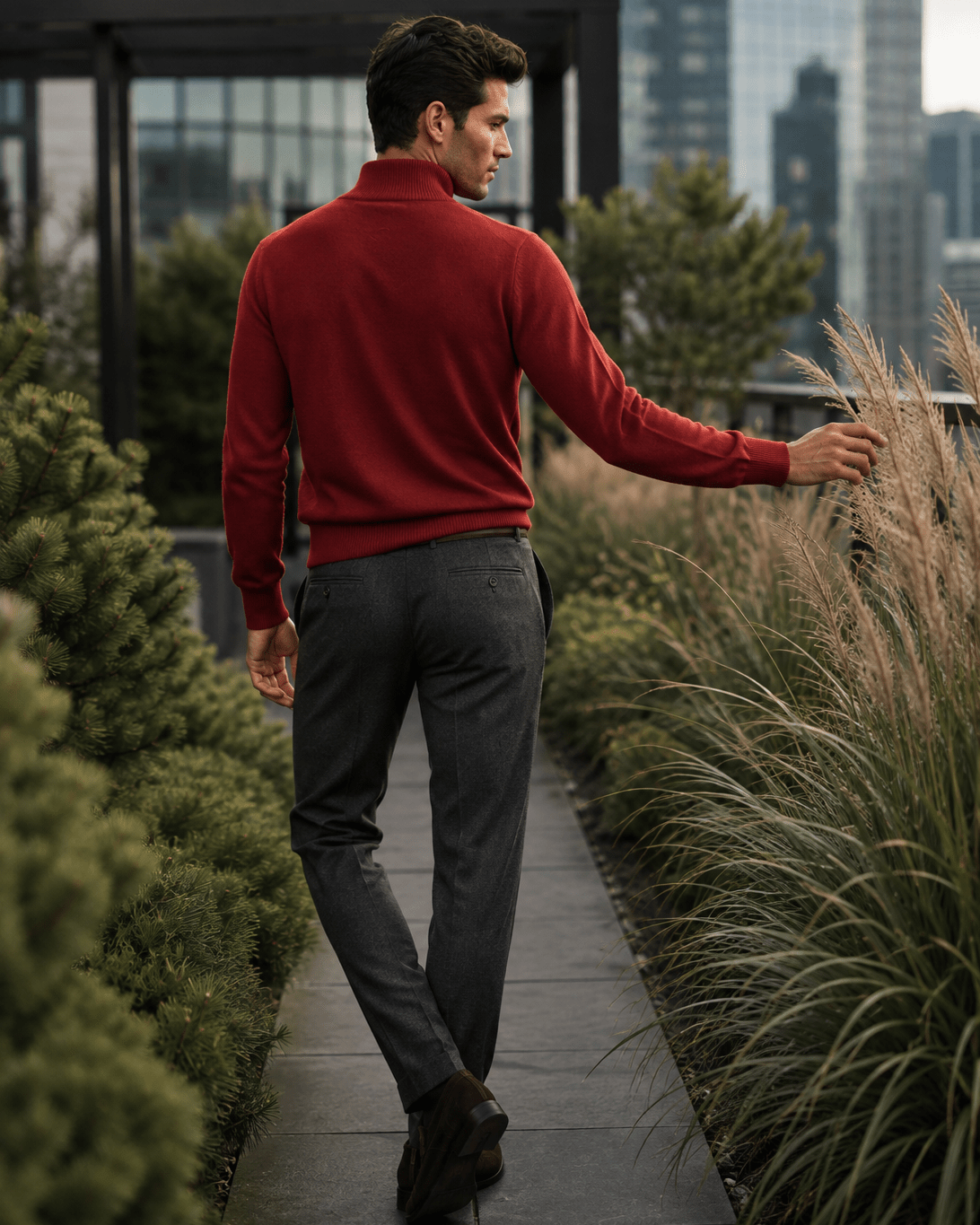 Cotton-Blend Quarter-Zip Sweater - F/X Fusion - Quarter-Zip Sweater - #color_Red Heather