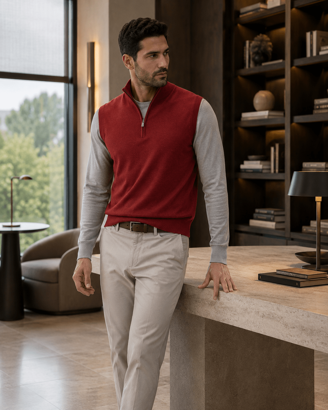 Cotton-Blend Quarter-Zip Vest - F/X Fusion - Quarter-Zip Vest - #color_Red Heather