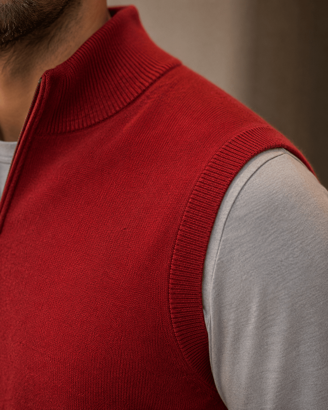 Cotton-Blend Quarter-Zip Vest - F/X Fusion - Quarter-Zip Vest - #color_Red Heather