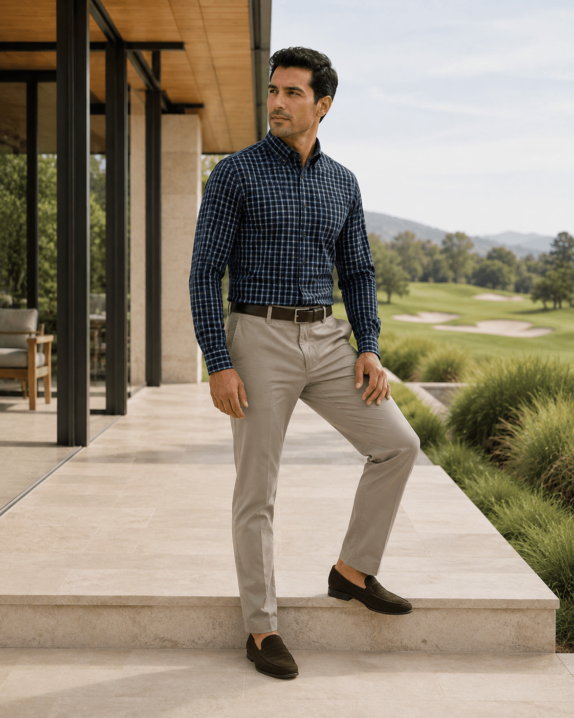 Cotton Blend Plaid Underbutton Shirt - F/X Fusion - Underbutton Dress shirt - #color_Royal
