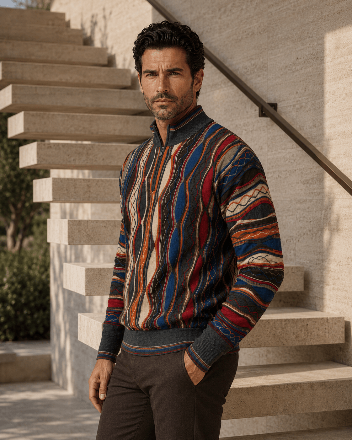 Vertical Textured Quarter-Zip Sweater - F/X Fusion - Quarter-Zip Sweater - #color_Scotch