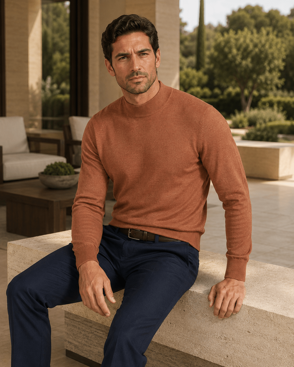 Cotton-Blend Mock Neck Sweater - F/X Fusion - Mock Neck Sweater - #color_Scotch Heather
