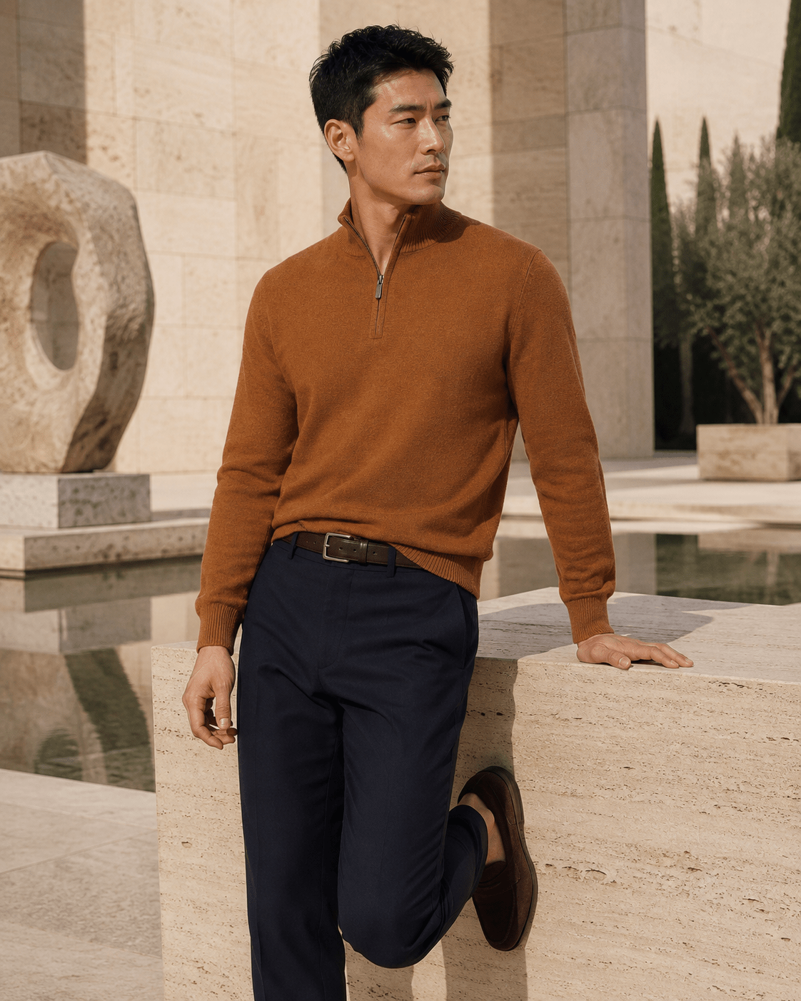 Cotton-Blend Quarter-Zip Sweater - F/X Fusion - Quarter-Zip Sweater - #color_Scotch Heather