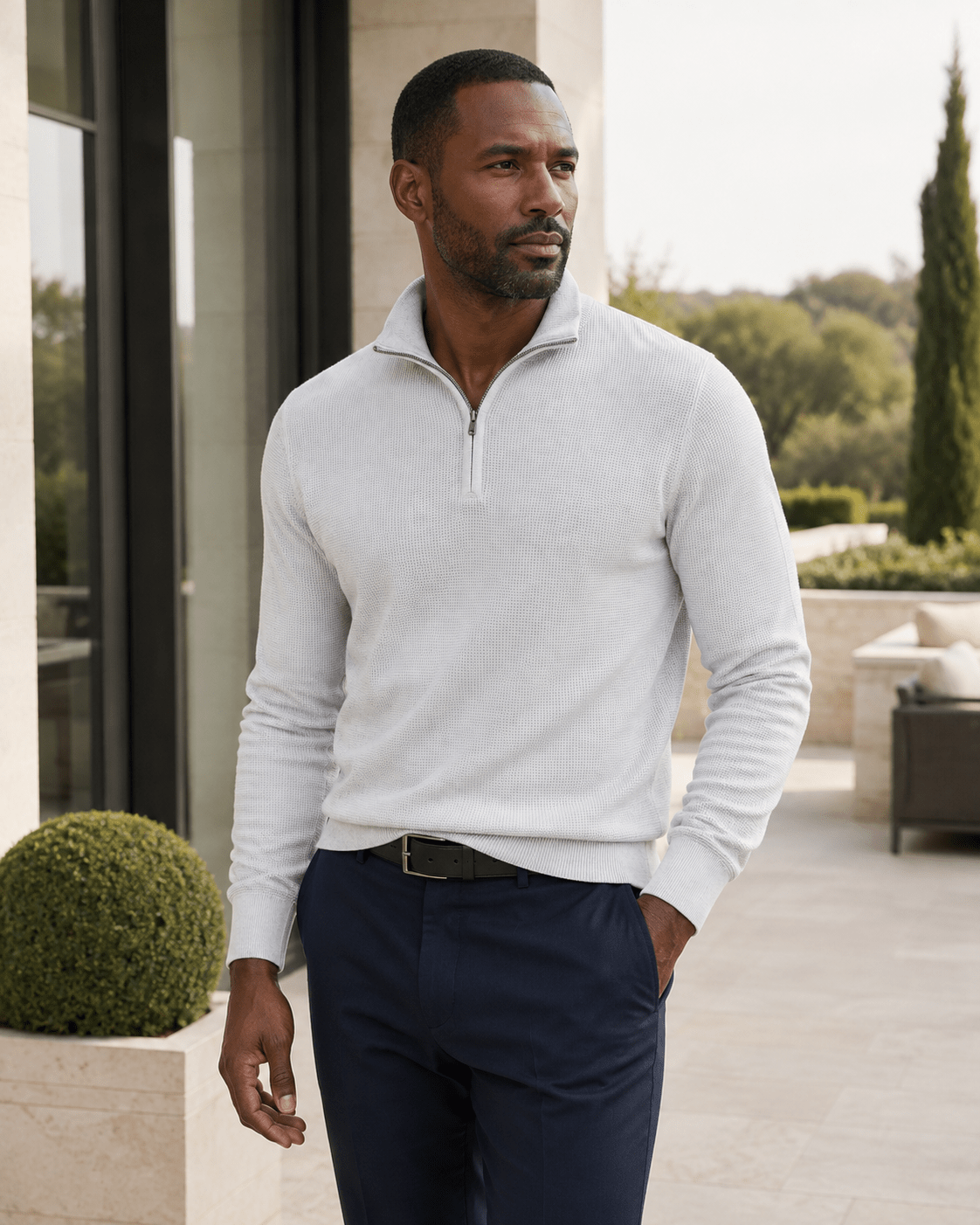 Sandwashed Thermal Quarter-Zip Sweater - F/X Fusion - Quarter-Zip Sweater - #color_Silver