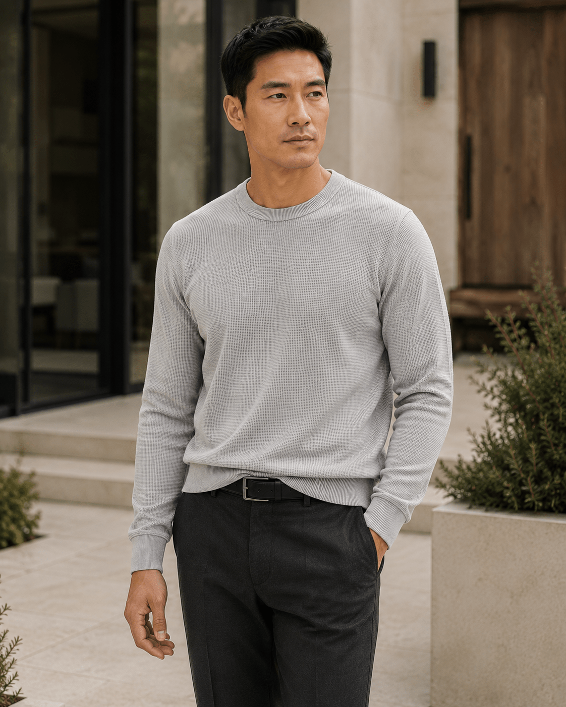 Sandwashed Thermal Crewneck Sweater - F/X Fusion - Crewneck Sweater - #color_Silver