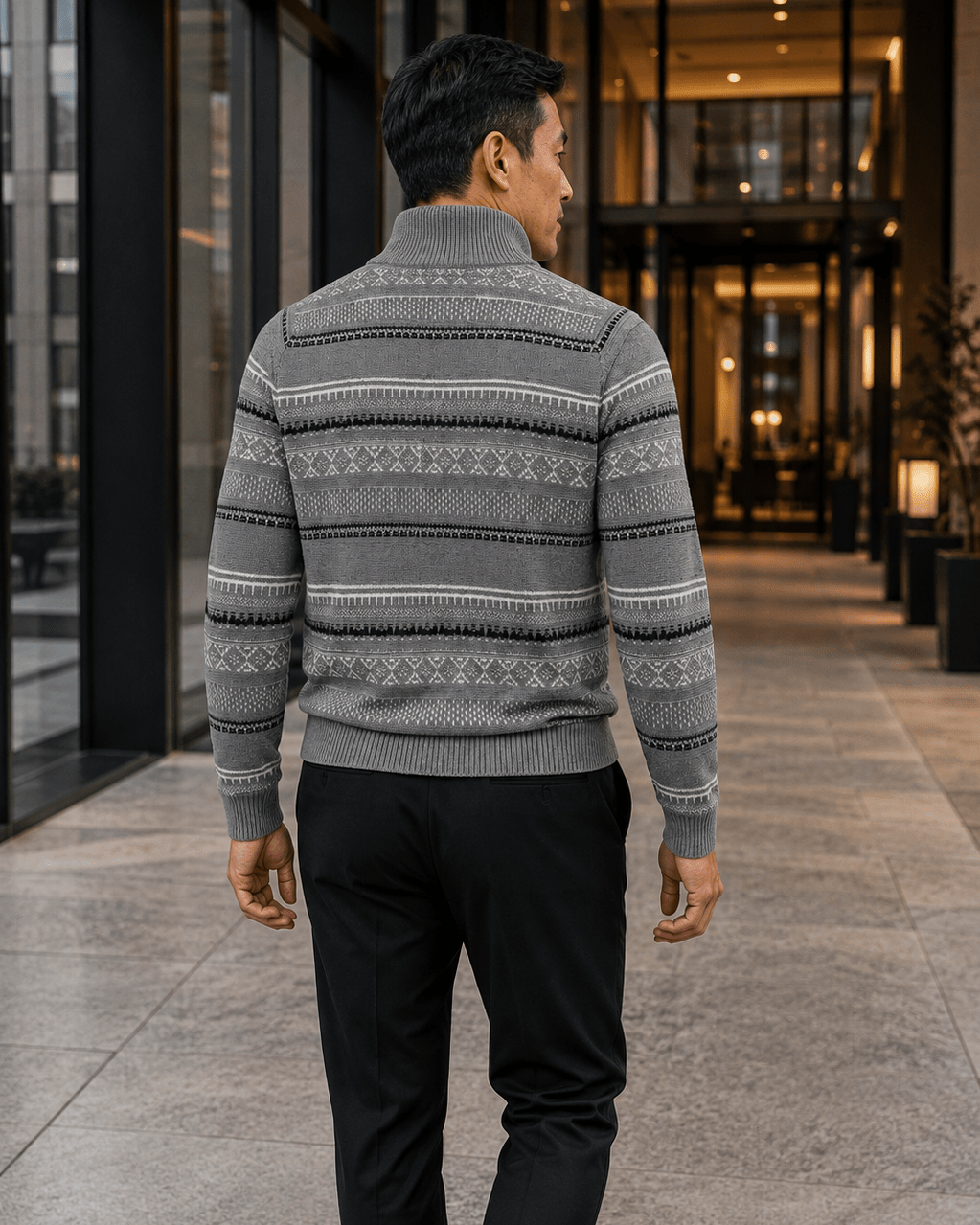 Sherpa-Lined Fair Isle Quarter-Zip Sweater - F/X Fusion - Quarter-Zip Sweater - #color_Silver