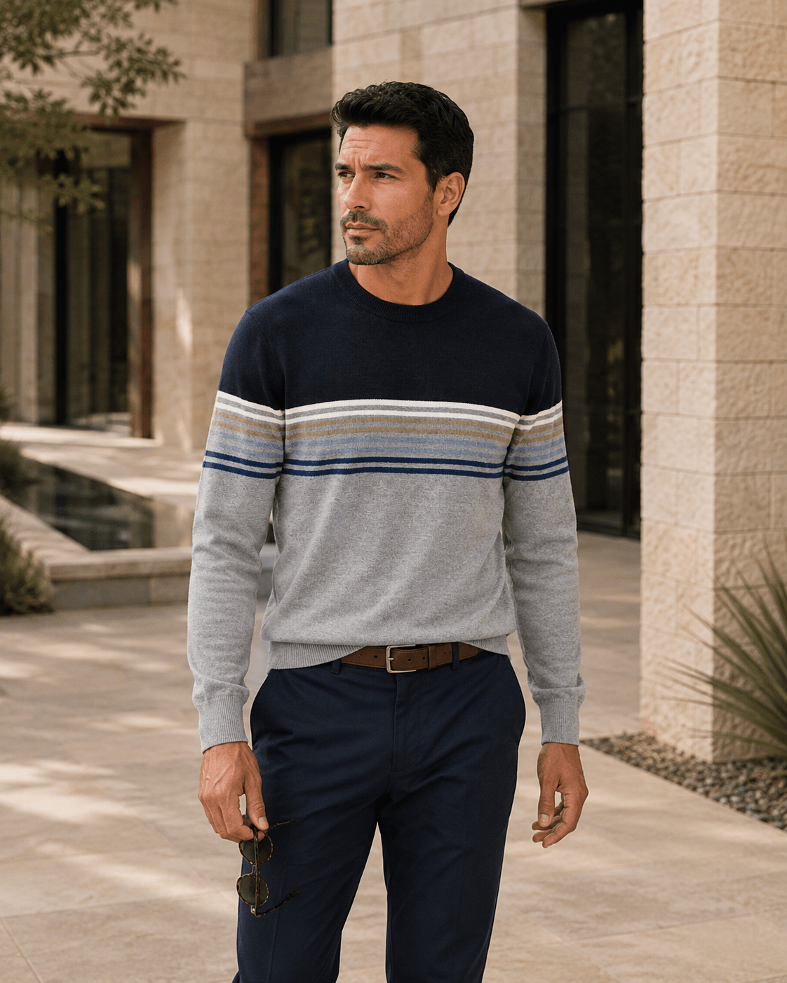 Multi-Stripe Crewneck Sweater - F/X Fusion - Crewneck Sweater - #color_Silver
