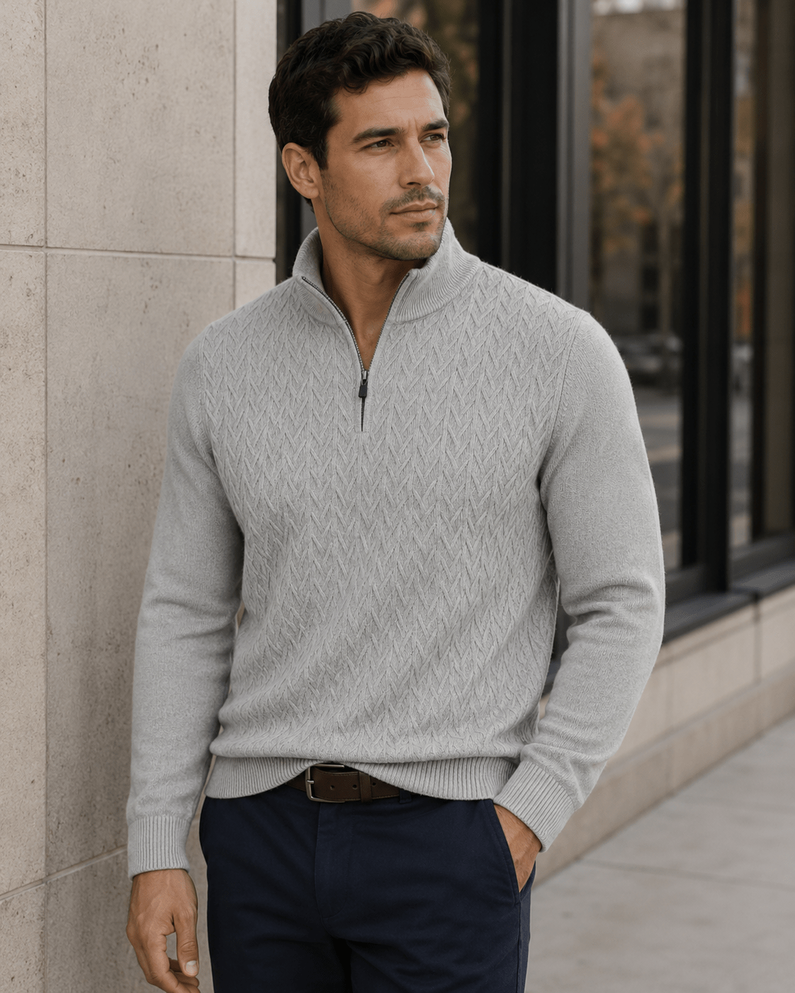 Textured Quarter-Zip Sweater - F/X Fusion - Quarter-Zip Sweater - #color_Silver