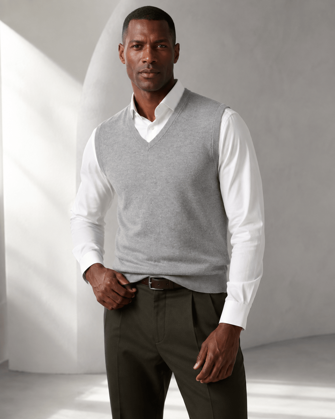 Cotton-Blend V-Neck Vest - F/X Fusion - V-Neck Vest - #color_Silver Heather