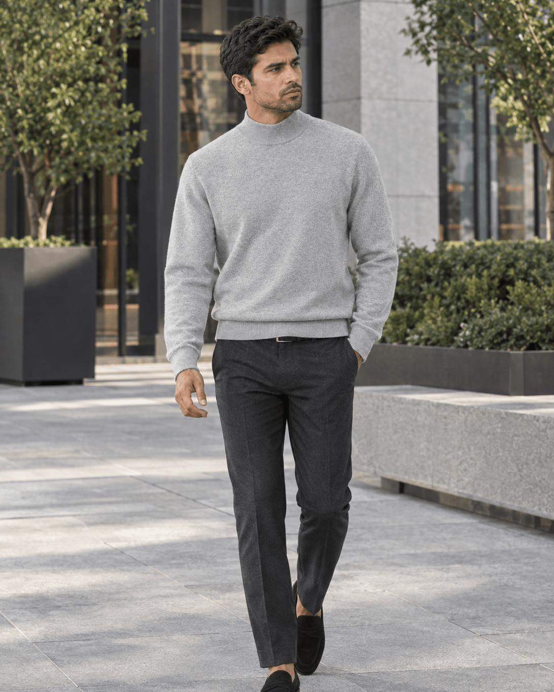Cotton-Blend Mock Neck Sweater - F/X Fusion - Mock Neck Sweater - #color_Silver Heather