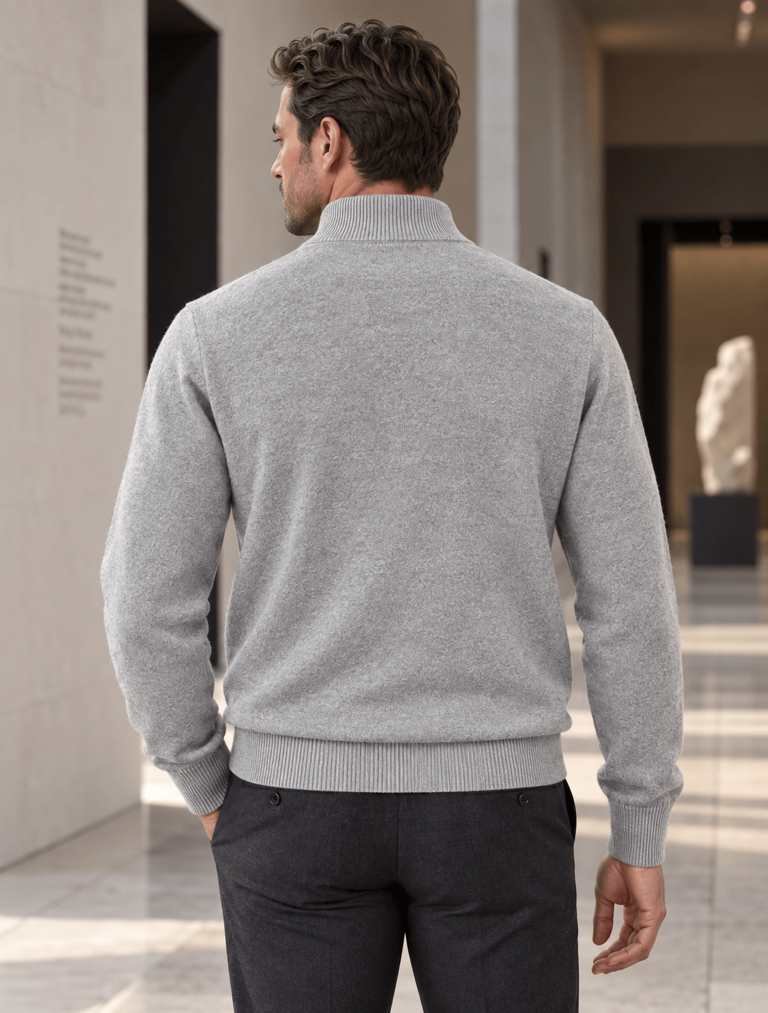 Cotton-Blend Mock Neck Sweater - F/X Fusion - Mock Neck Sweater - #color_Silver Heather