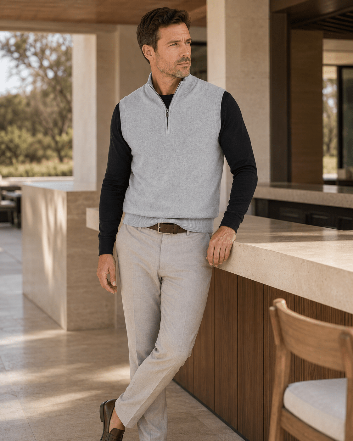 Cotton-Blend Quarter-Zip Vest - F/X Fusion - Quarter-Zip Vest - #color_Silver Heather