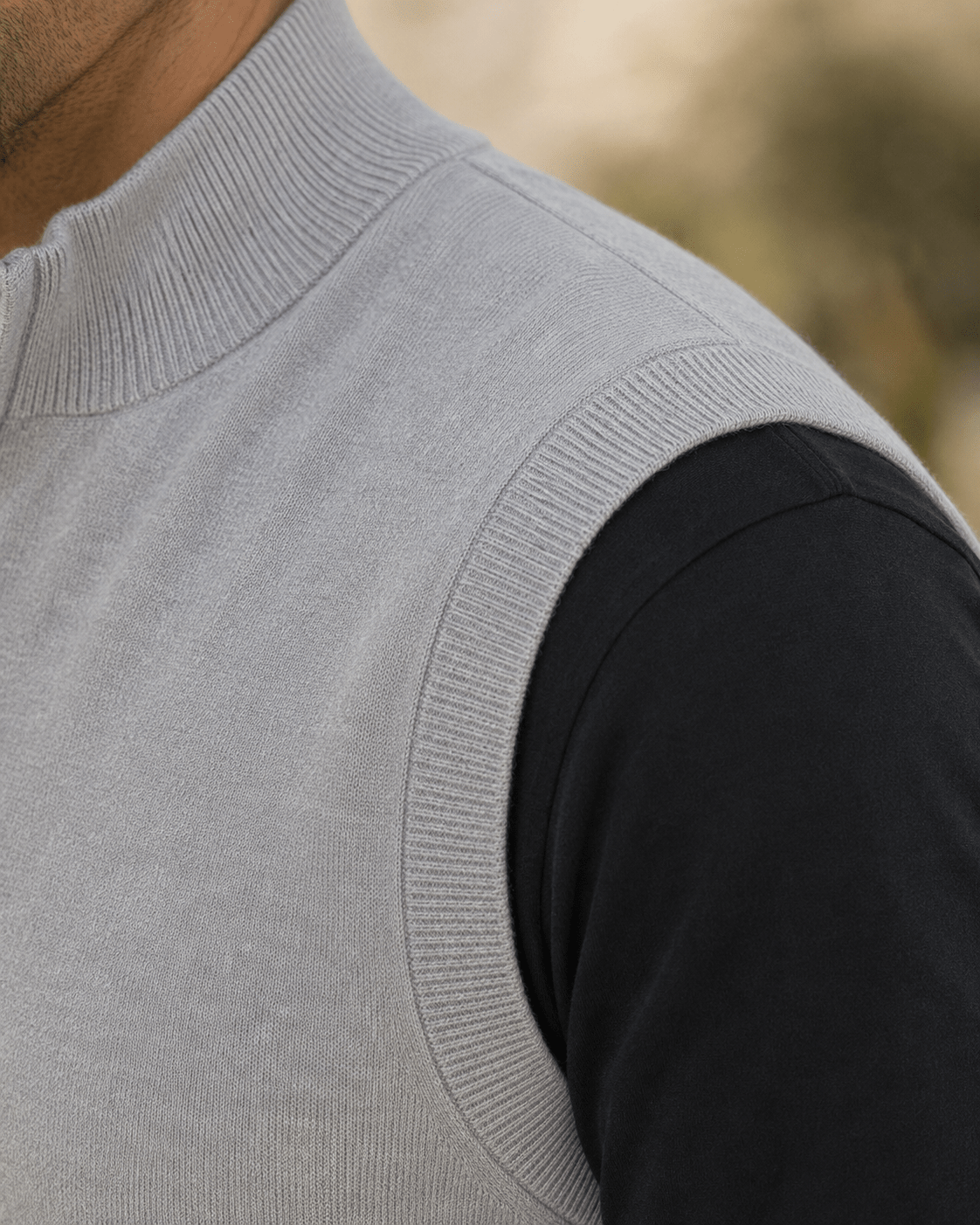 Cotton-Blend Quarter-Zip Vest - F/X Fusion - Quarter-Zip Vest - #color_Silver Heather