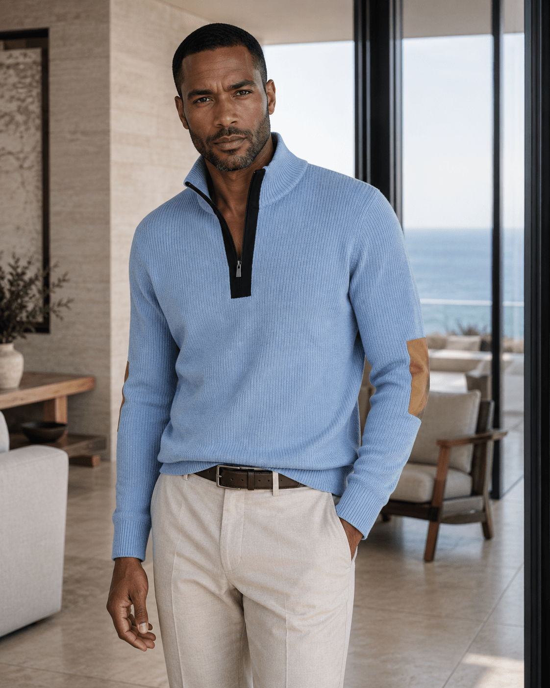 Elbow Patch Quarter-Zip Sweater - F/X Fusion - Quarter-Zip Sweater - #color_Slate