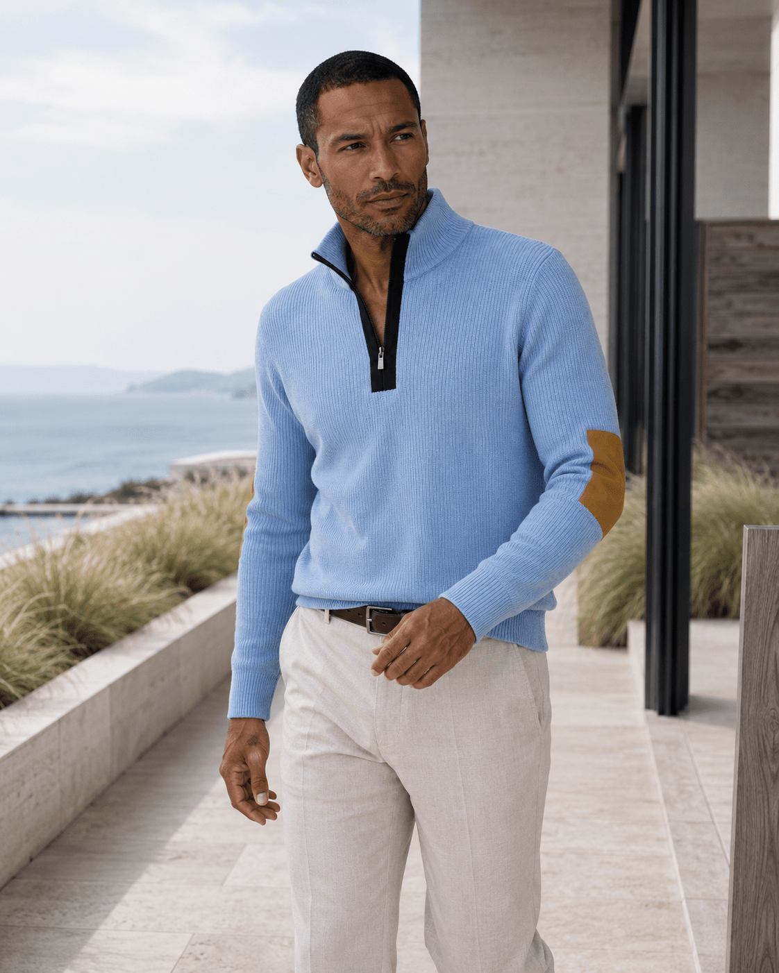 Elbow Patch Quarter-Zip Sweater - F/X Fusion - Quarter-Zip Sweater - #color_Slate
