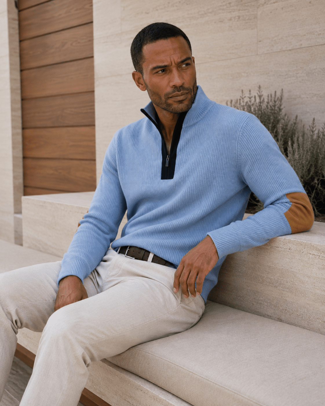 Elbow Patch Quarter-Zip Sweater - F/X Fusion - Quarter-Zip Sweater - #color_Slate