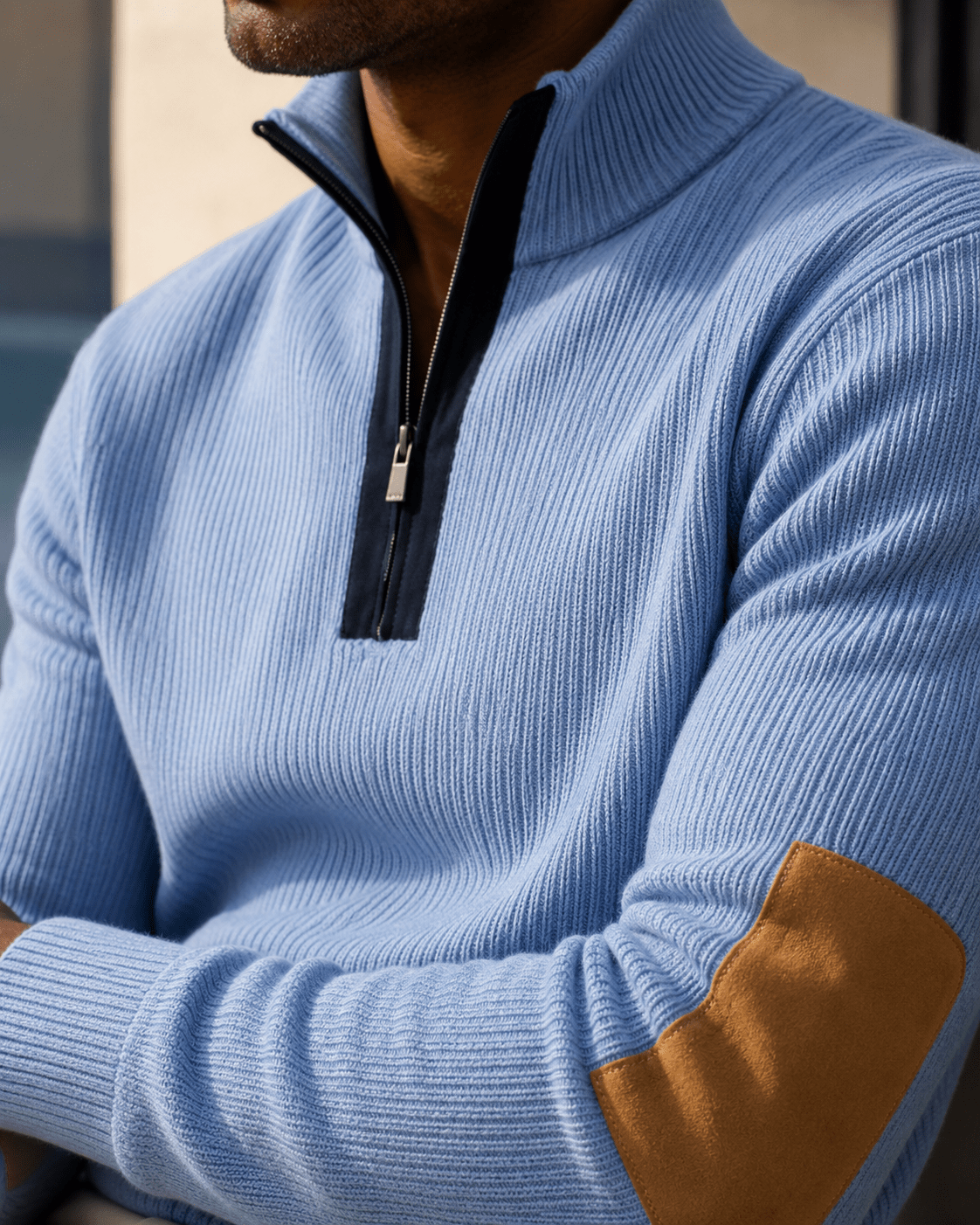 Elbow Patch Quarter-Zip Sweater - F/X Fusion - Quarter-Zip Sweater - #color_Slate