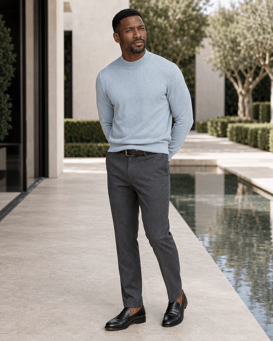 Cotton-Blend Mock Neck Sweater - F/X Fusion - Mock Neck Sweater - #color_Slate Heather
