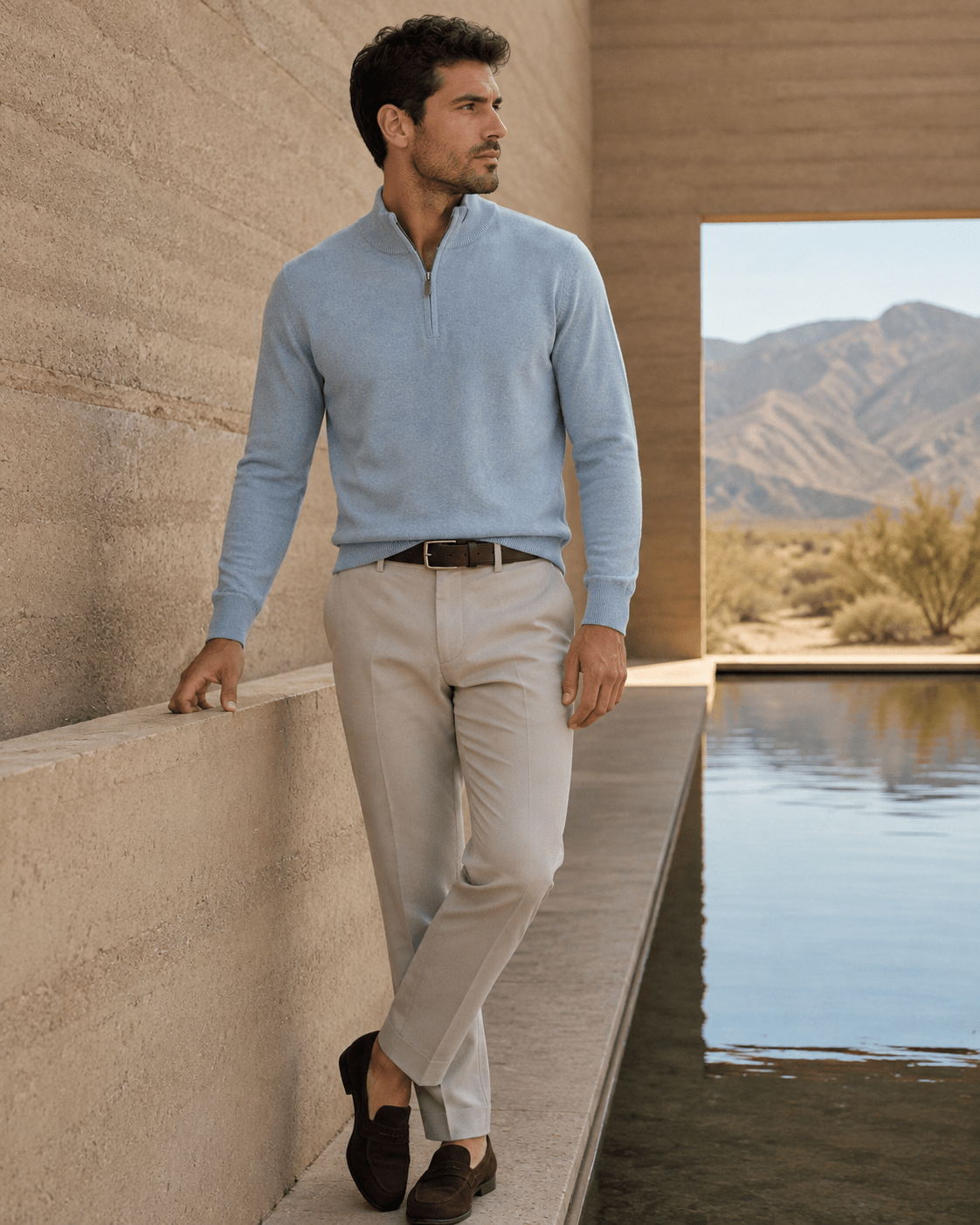 Cotton-Blend Quarter-Zip Sweater - F/X Fusion - Quarter-Zip Sweater - #color_Slate Heather
