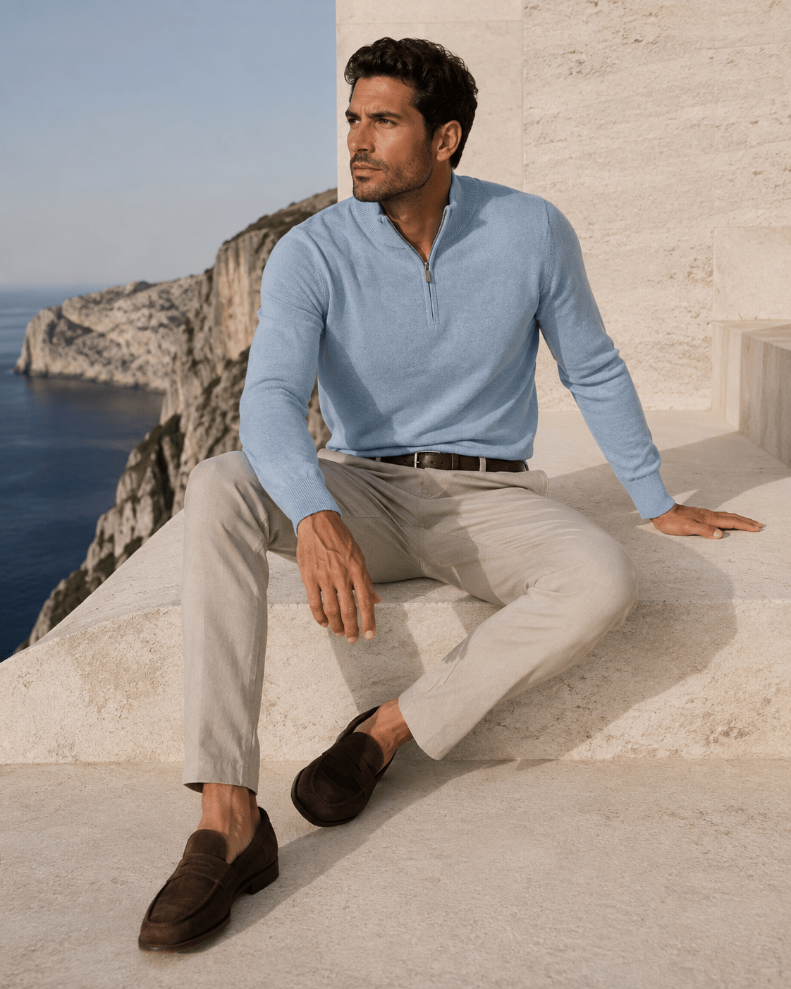 Cotton-Blend Quarter-Zip Sweater - F/X Fusion - Quarter-Zip Sweater - #color_Slate Heather