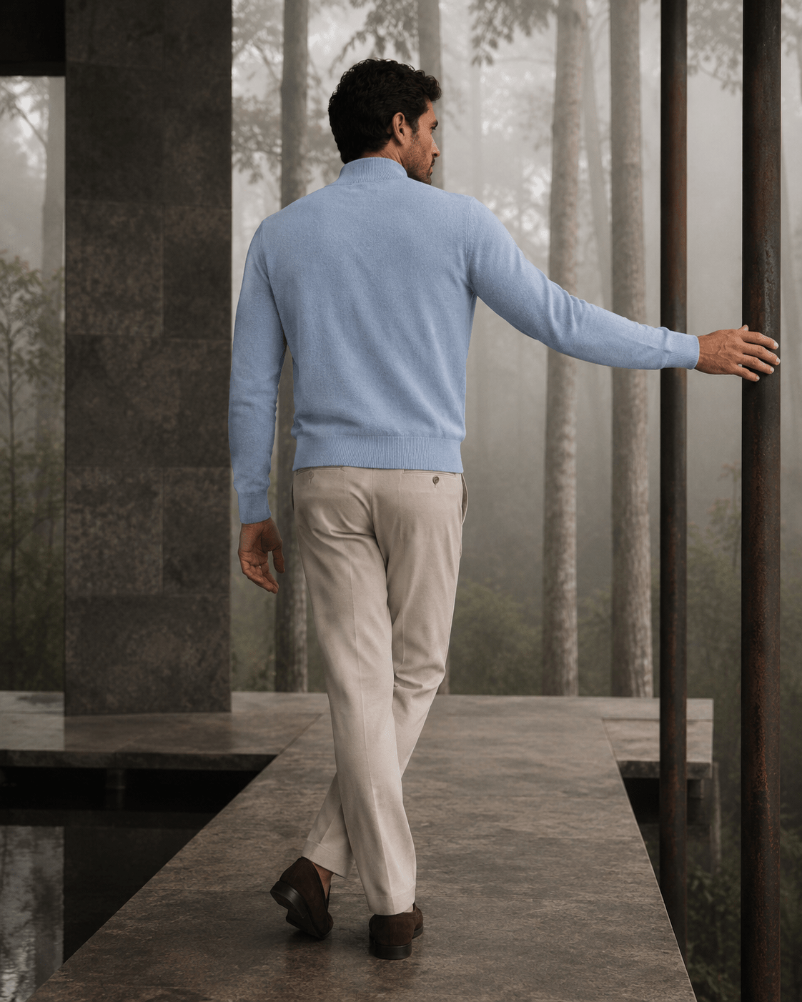 Cotton-Blend Quarter-Zip Sweater - F/X Fusion - Quarter-Zip Sweater - #color_Slate Heather