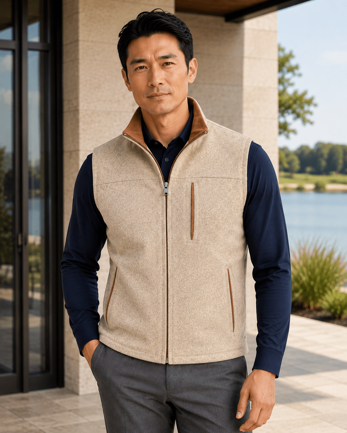 Melton Melange Full-Zip Vest - F/X Fusion - Full-Zip Vest - #color_Tan