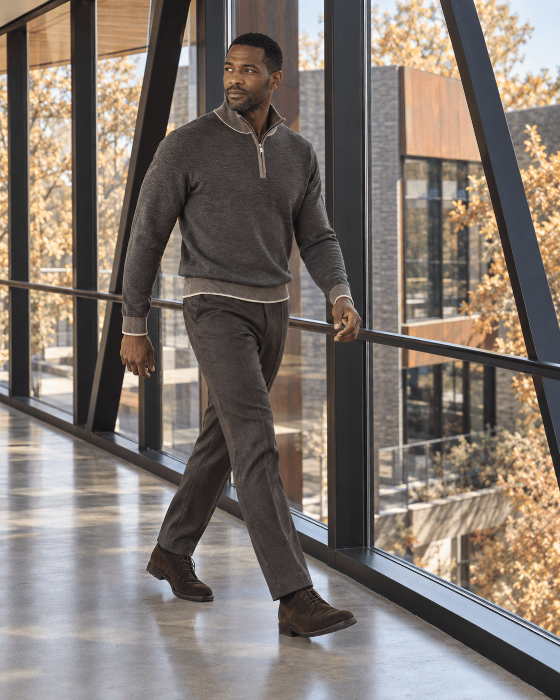 Birdseye Quarter-Zip Sweater - F/X Fusion - Quarter-Zip Sweater - #color_Taupe Heather