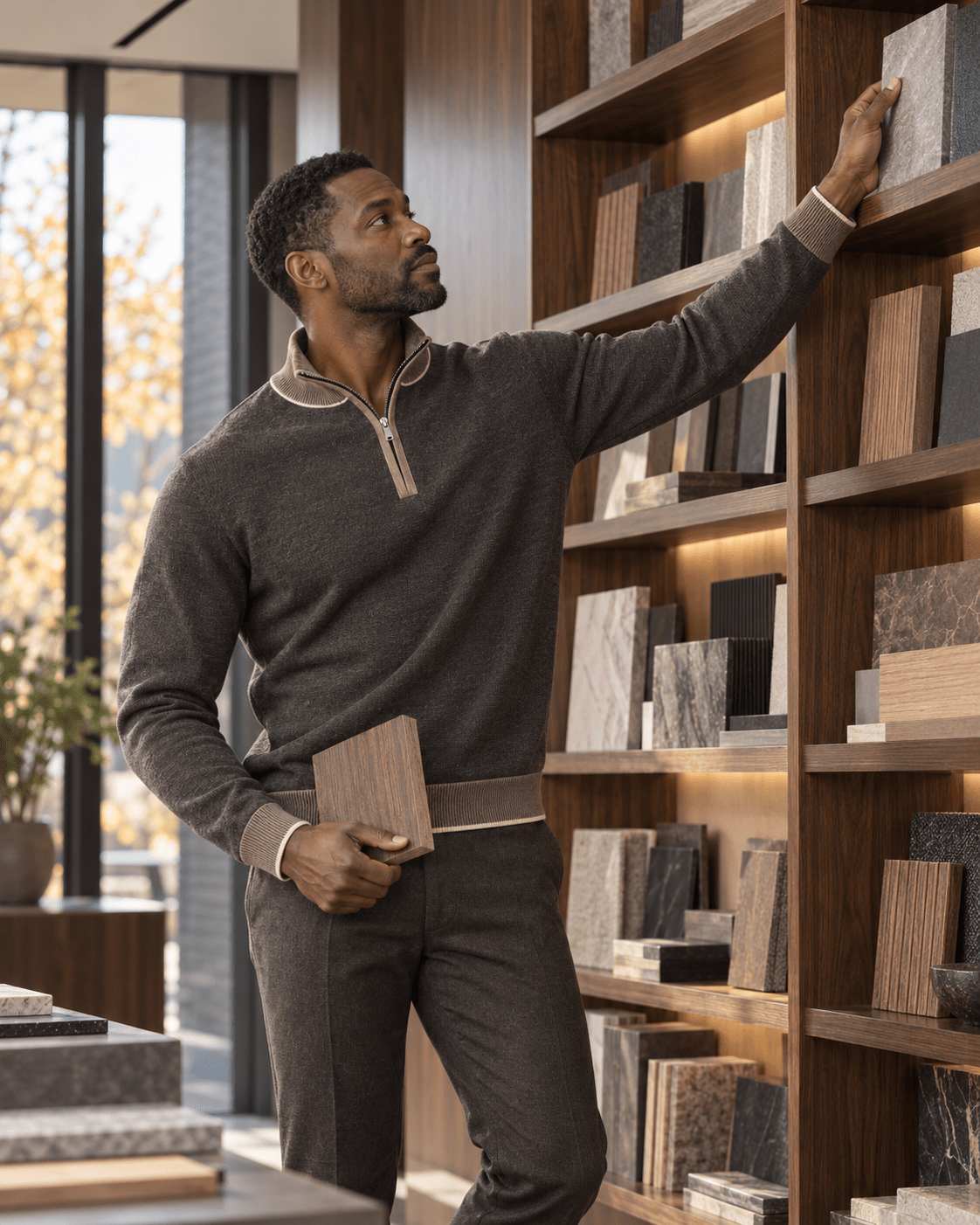 Birdseye Quarter-Zip Sweater - F/X Fusion - Quarter-Zip Sweater - #color_Taupe Heather