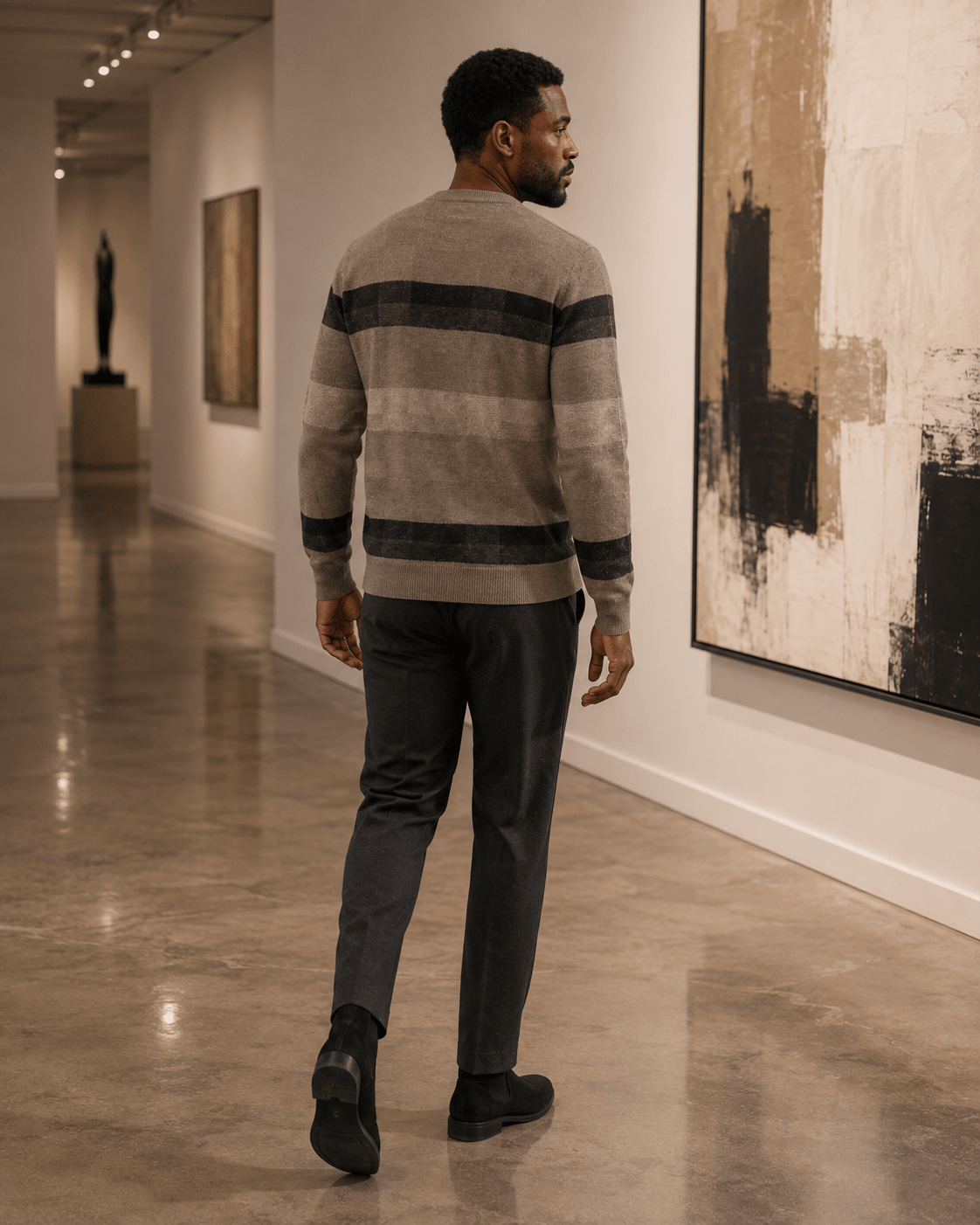 Textured Patterned Crewneck Sweater - F/X Fusion - Crewneck Sweater - #color_Taupe