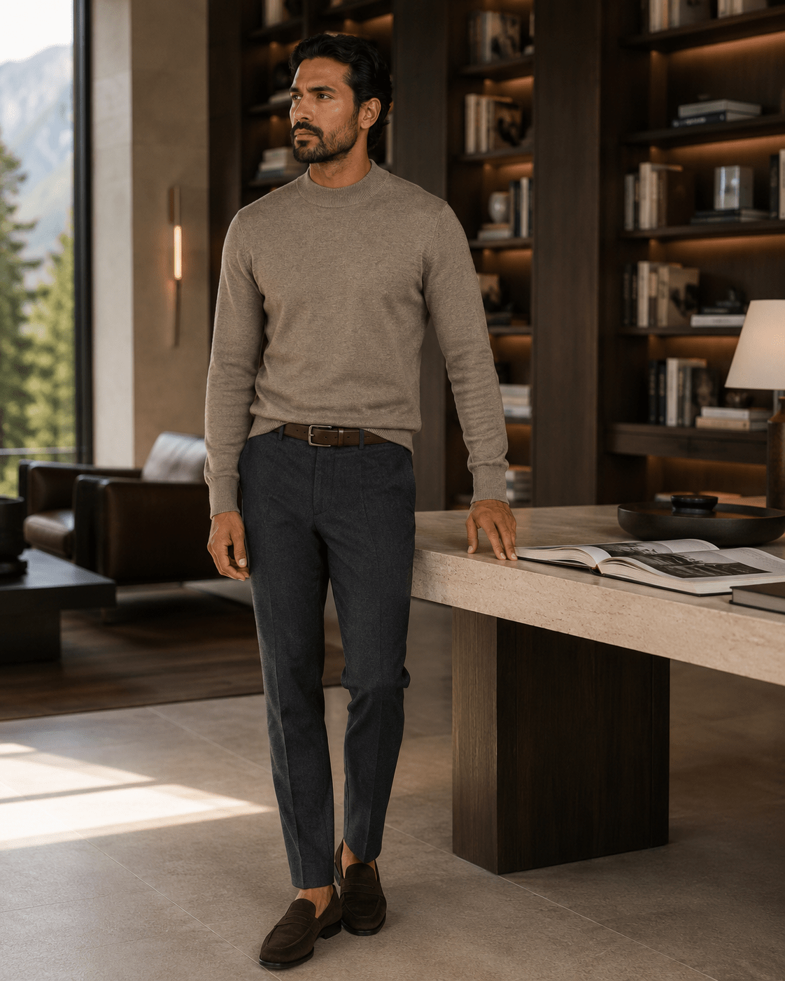 Cotton-Blend Mock Neck Sweater - F/X Fusion - Mock Neck Sweater - #color_Taupe Heather