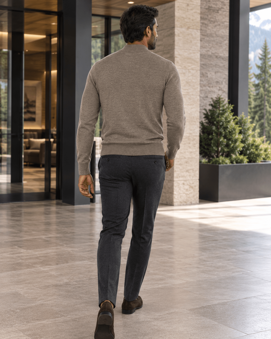 Cotton-Blend Mock Neck Sweater - F/X Fusion - Mock Neck Sweater - #color_Taupe Heather
