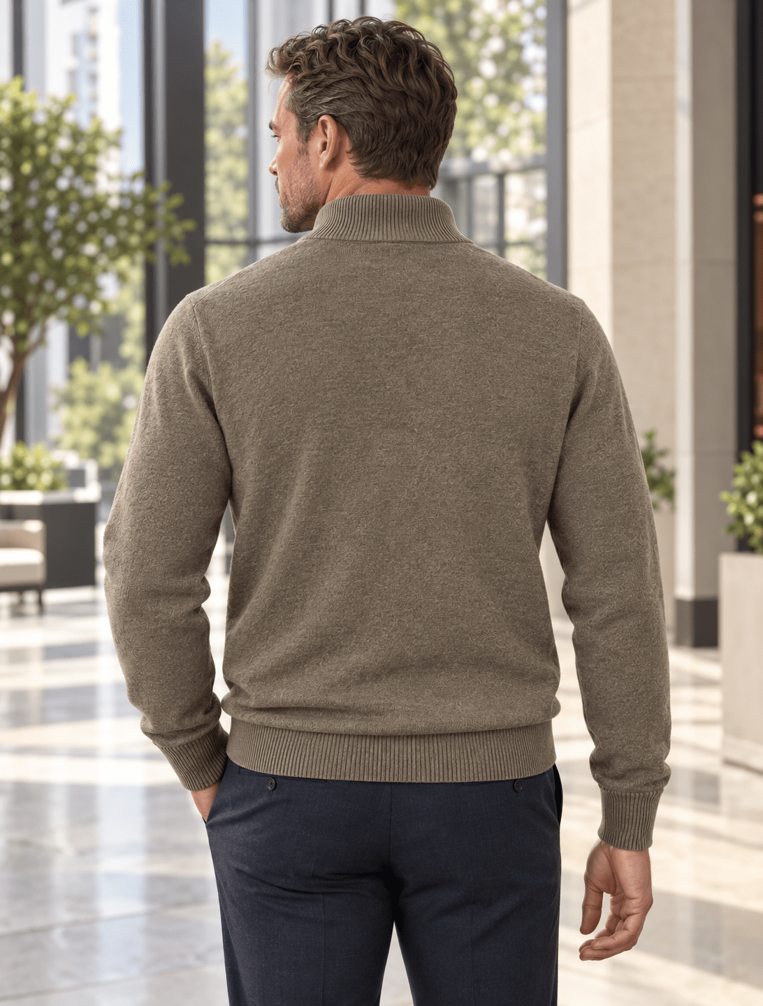 Cotton-Blend Quarter-Zip Sweater - F/X Fusion - Quarter-Zip Sweater - #color_Taupe Heather