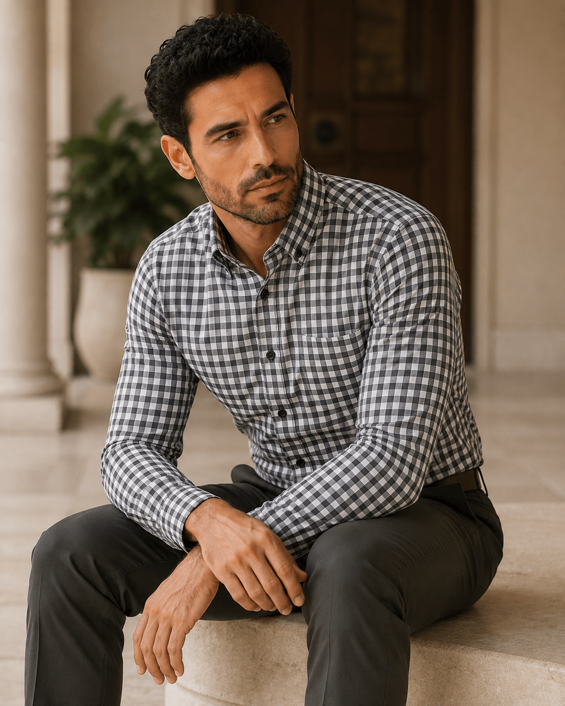 Check Underbutton Dress Shirt - F/X Fusion - Underbutton Dress shirt - #color_Taupe