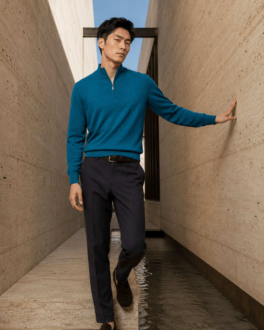 Cotton-Blend Quarter-Zip Sweater - F/X Fusion - Quarter-Zip Sweater - #color_Teal Heather
